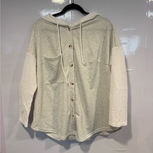 Women's Cream and Grey Button-Up Hoodie Sweater